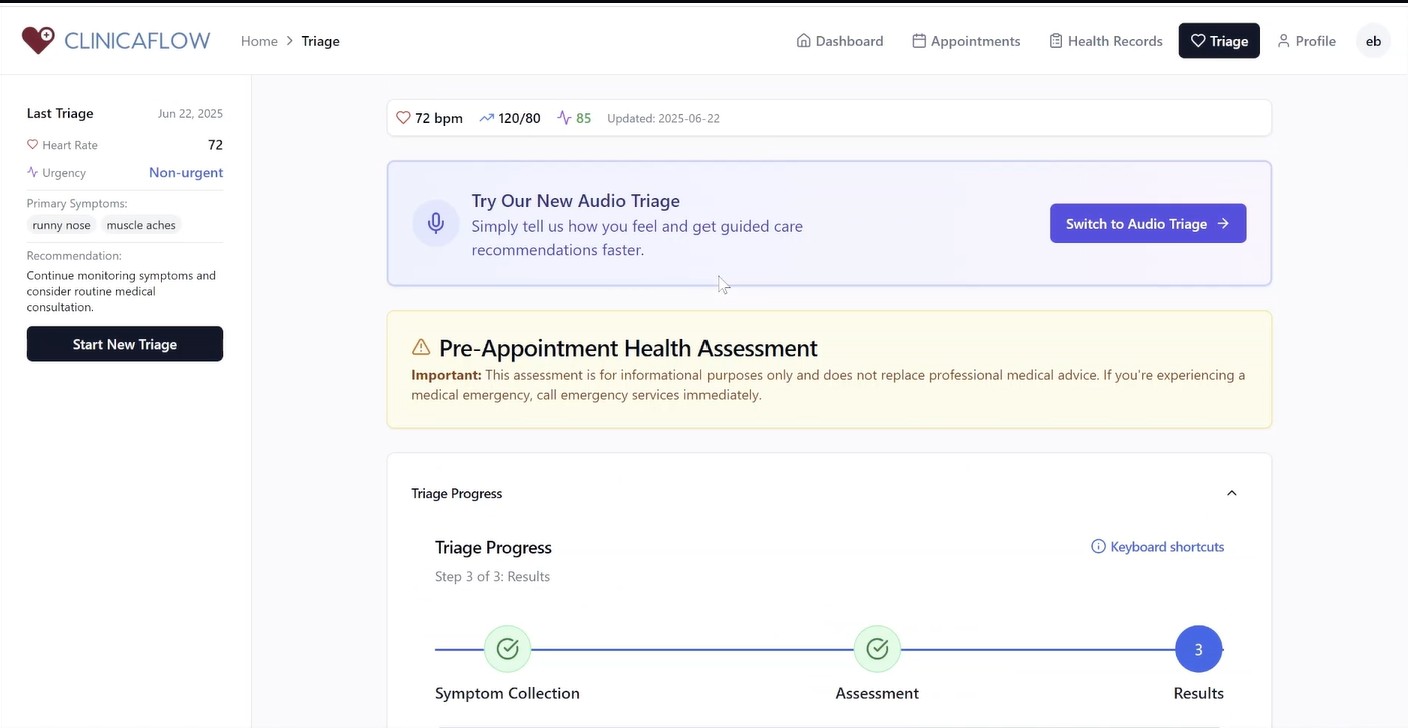 Clinicaflow Dashboard Sučelje